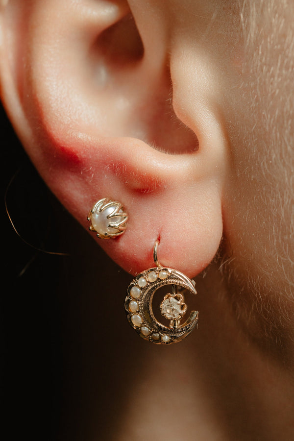 Handmade 10k Gold Pearl Stud Earrings - Pretty Different Shop