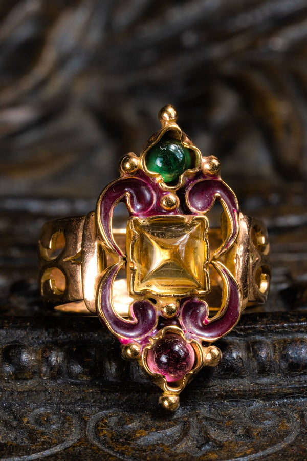 Antique Purple Enamel Tourmaline and Citrine Ring - Pretty Different Shop