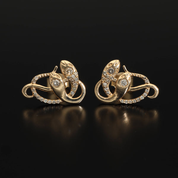 Pave Diamond Snake Stud Earrings Solid 14K Gold - Pretty Different Shop