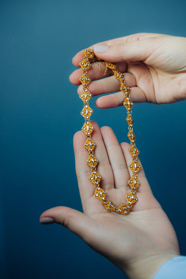 Antique Solid 18k Yellow Gold Filigree Rock Crystal Necklace - Pretty Different Shop