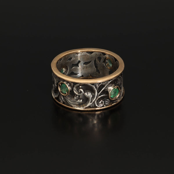 Wide Vintage Artisan Emerald Ring - Pretty Different Shop