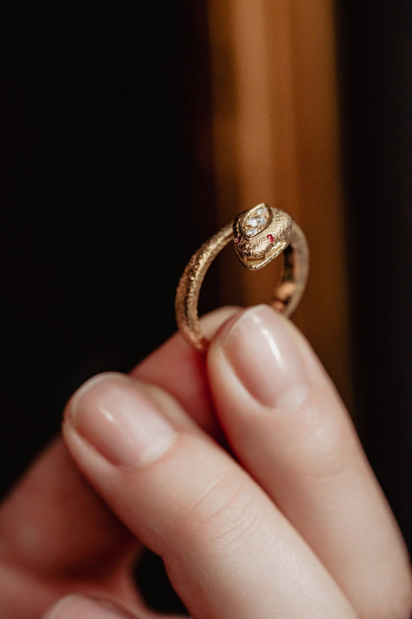 Revivalist Brushed Gold Diamond Snake Ring - Pretty Different Shop