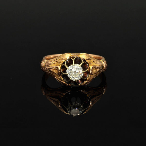 Antique Art Nouveau 0.6ct Old Mine Cut Diamond Solitaire Ring - Pretty Different Shop