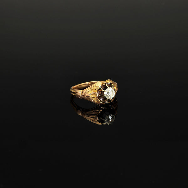 Antique Art Nouveau 0.6ct Old Mine Cut Diamond Solitaire Ring - Pretty Different Shop