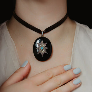 Antique Victorian Celestial Onyx and Turquoise Starburst Locket