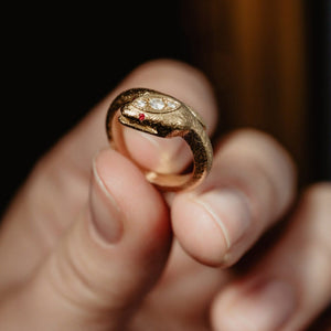 Revivalist Brushed Gold Diamond Snake Ring