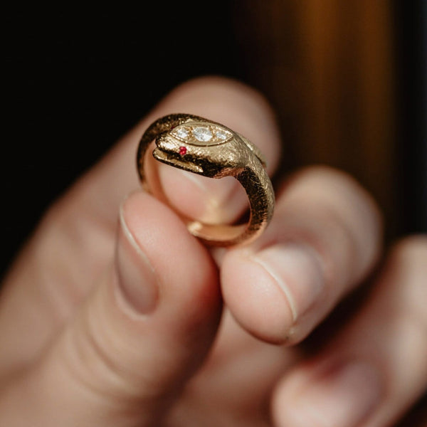Revivalist Brushed Gold Diamond Snake Ring
