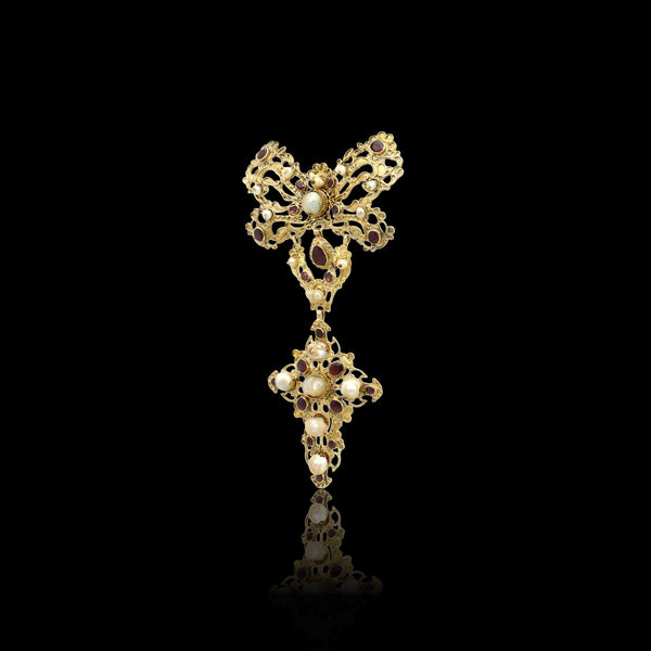 Antique Italian Cross Necklace, Georgian Rococo Corsage Jewelry, circa 1700s - Pretty Different Shop