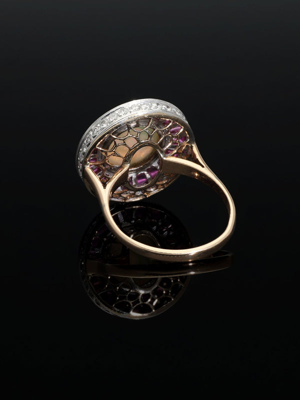 RETRO Style Diamond Ethiopian Opal Halo Ring - Pretty Different Shop