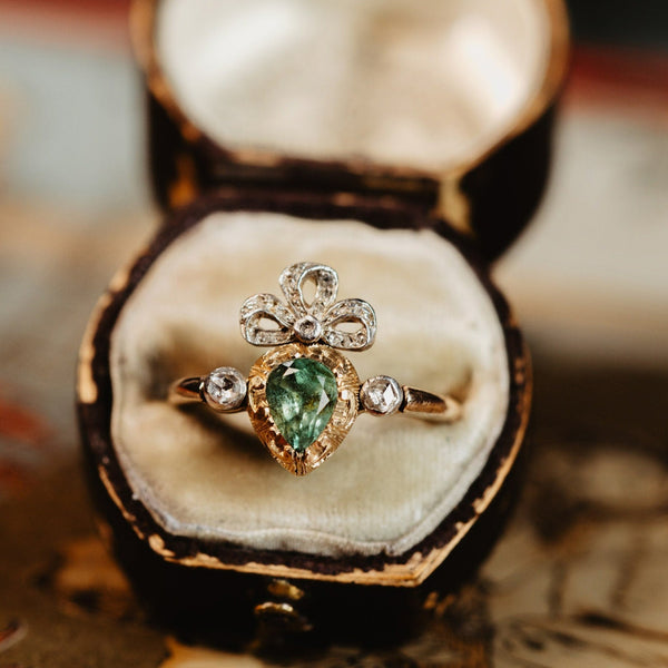 Vintage CERTIFIED Colombian Emerald Crowned Flaming Heart Engagement Ring