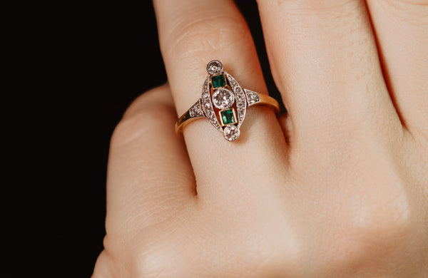 Platinum Antique Edwardian Emerald and Diamond Ring - Pretty Different Shop