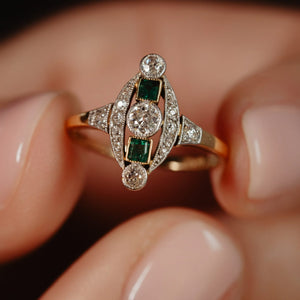Platinum Antique Edwardian Emerald and Diamond Ring - Pretty Different Shop