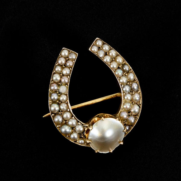 Antique Victorian Horseshoe Brooch with Seed Pearls - Pretty Different Shop