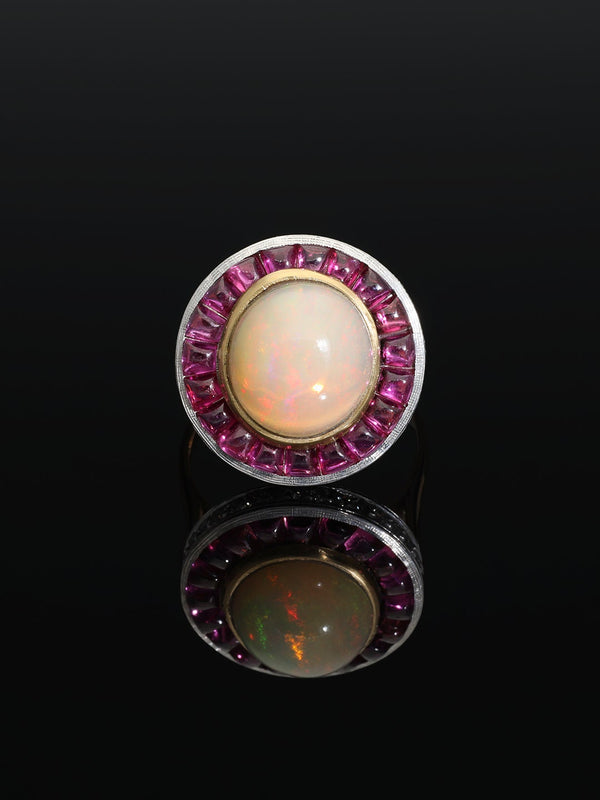 RETRO Style Diamond Ethiopian Opal Halo Ring - Pretty Different Shop