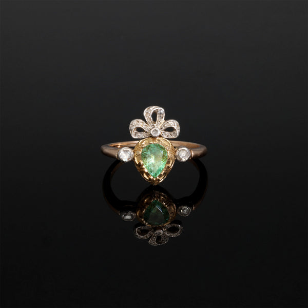 Vintage CERTIFIED Colombian Emerald Crowned Flaming Heart Engagement Ring - Pretty Different Shop
