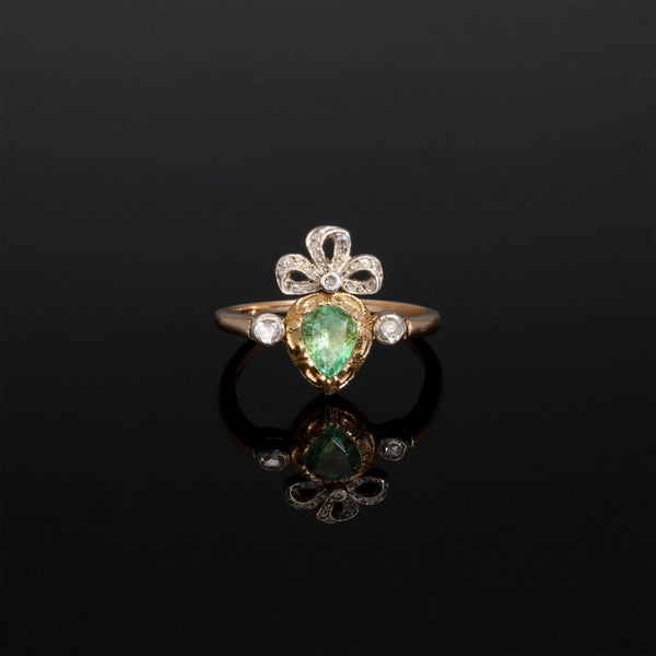 Vintage CERTIFIED Colombian Emerald Crowned Flaming Heart Engagement Ring - Pretty Different Shop