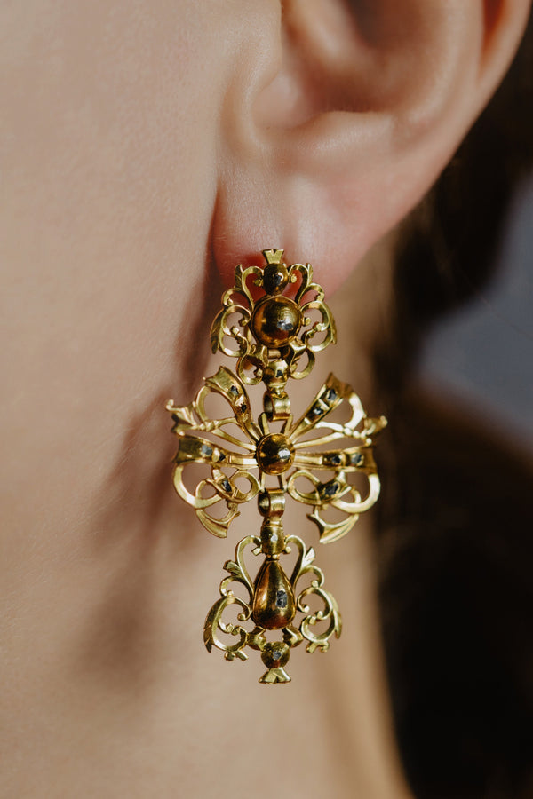 Antique Iberian Diamond Rococo Style Earrings, circa 1700s - Pretty Different Shop