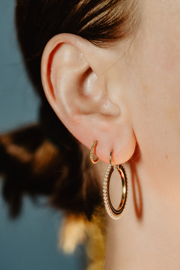 Vintage Black Enamel Seed Pearl Hoop Earrings - Pretty Different Shop