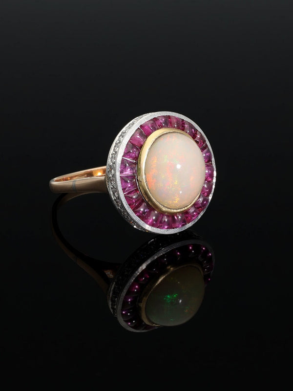 RETRO Style Diamond Ethiopian Opal Halo Ring - Pretty Different Shop