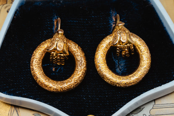 Antique Etruscan Revival Round Tassel Earrings - Pretty Different Shop