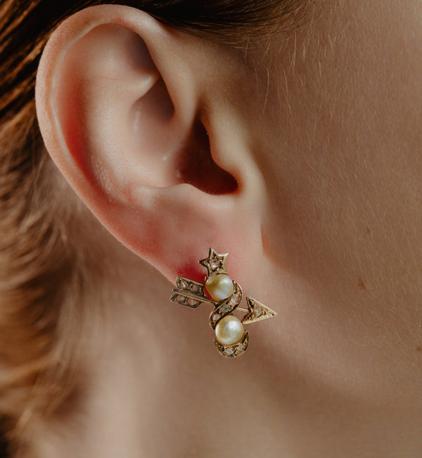 Antique Celestial Rose Cut Diamond Star Earrings - Pretty Different Shop