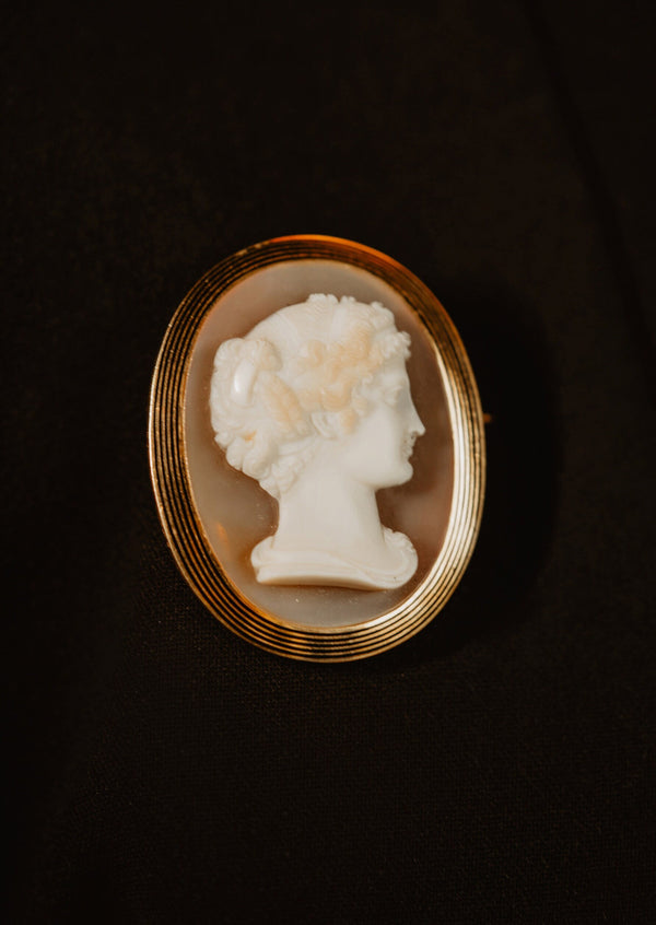 UNISEX Antique Italian Black Enamel and Hardstone Agate Portrait Cameo Brooch - Pretty Different Shop