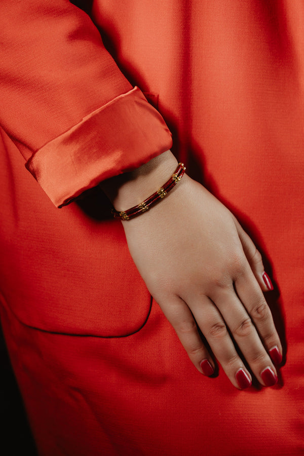 Vintage Italian Geometric Red Guilloche Enamel Bracelet - Pretty Different Shop