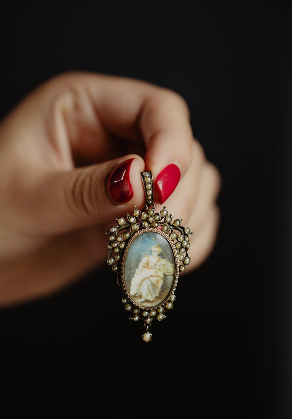 French Antique Victorian Miniature Pearl Locket - Pretty Different Shop