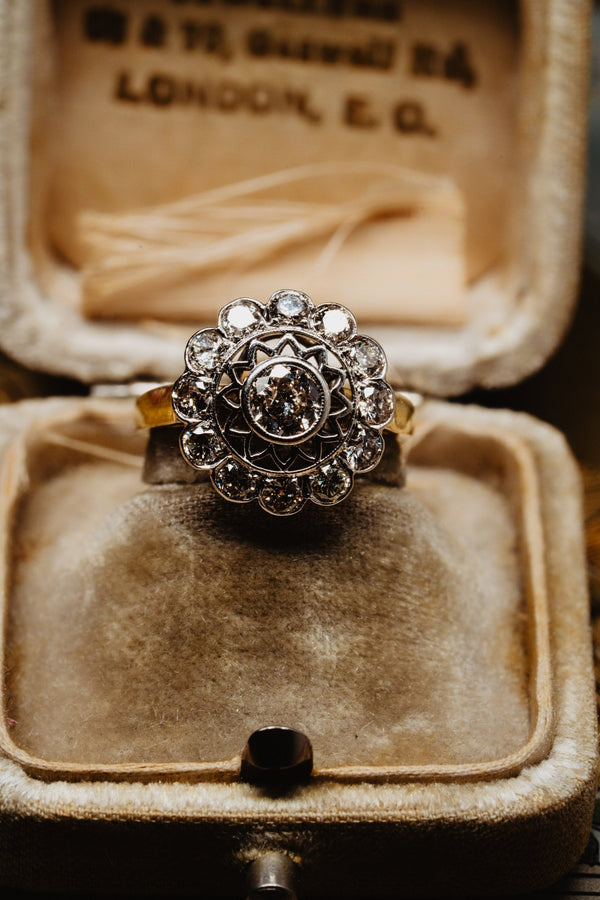 LARGE Antique 1 Carat Diamond Rosette Platinum Ring - Pretty Different Shop