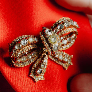 HISTORICAL Antique 1870 Ottoman Empire Sultans Rose Cut Diamond Bow Brooch