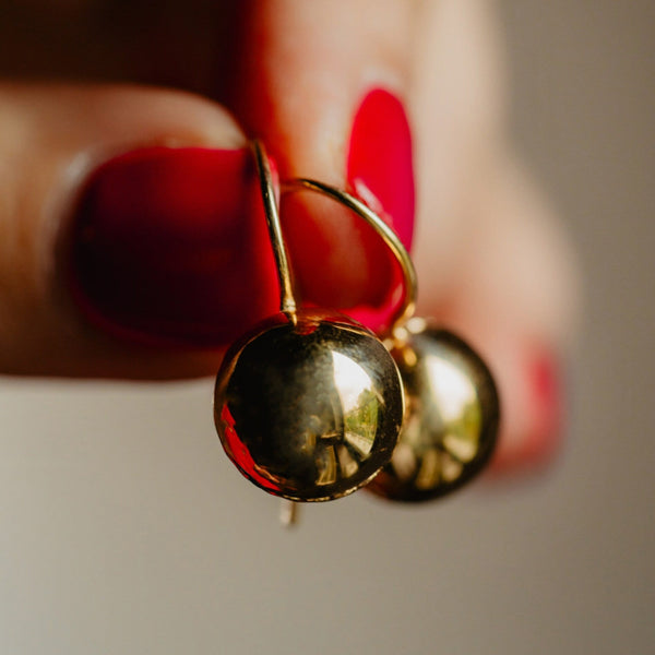 Retro Solid 14k Rose Gold Spherical Drop Earrings