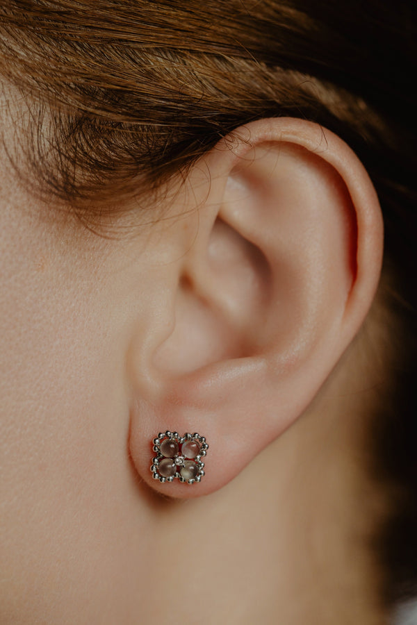 Vintage Gray Moonstone and Diamond Stud Earrings - Pretty Different Shop