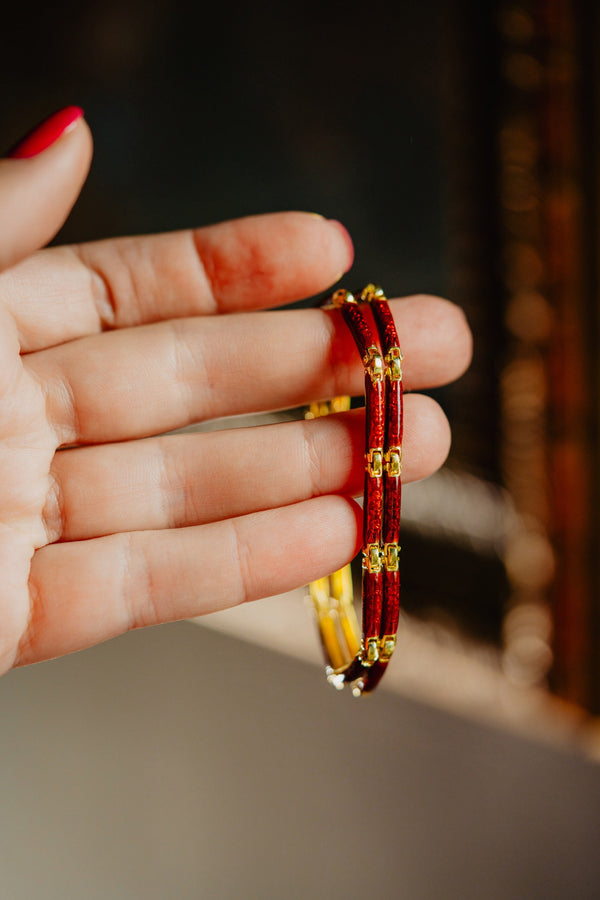 Vintage Italian Geometric Red Guilloche Enamel Bracelet - Pretty Different Shop