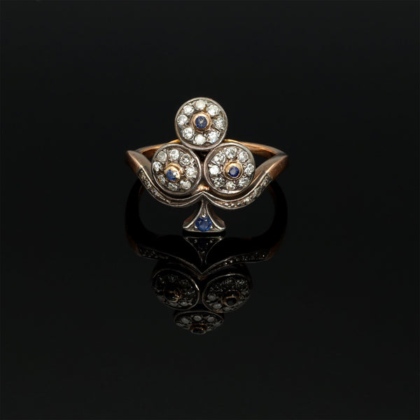 Antique Rose Gold Trefoil Diamond Sapphire Ring - Pretty Different Shop