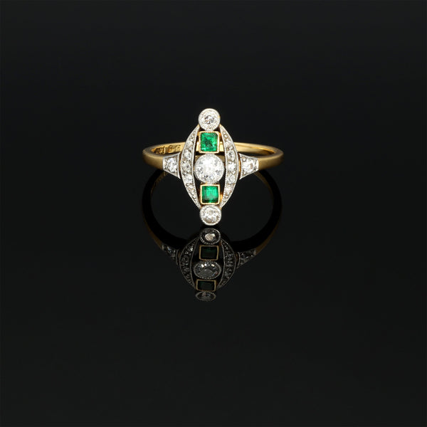 Platinum Antique Edwardian Emerald and Diamond Ring - Pretty Different Shop