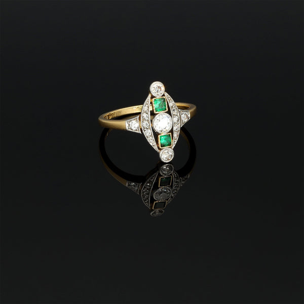 Platinum Antique Edwardian Emerald and Diamond Ring