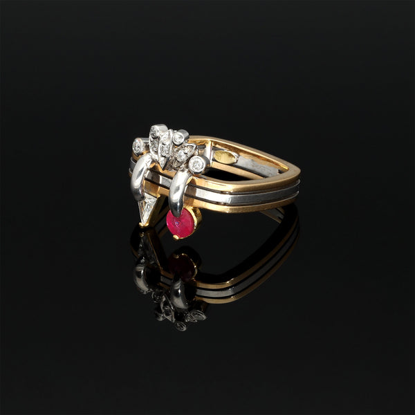 Mixed Gold Geometric Ruby and Fancy Cut Diamond Ring - Pretty Different Shop