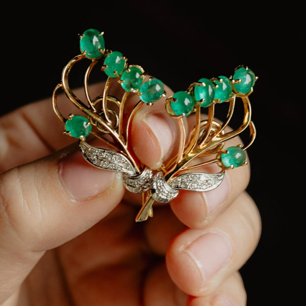 XXL Vintage Mid-Century Platinum 11 Carats Utreated Emerald Diamond Climber Earrings