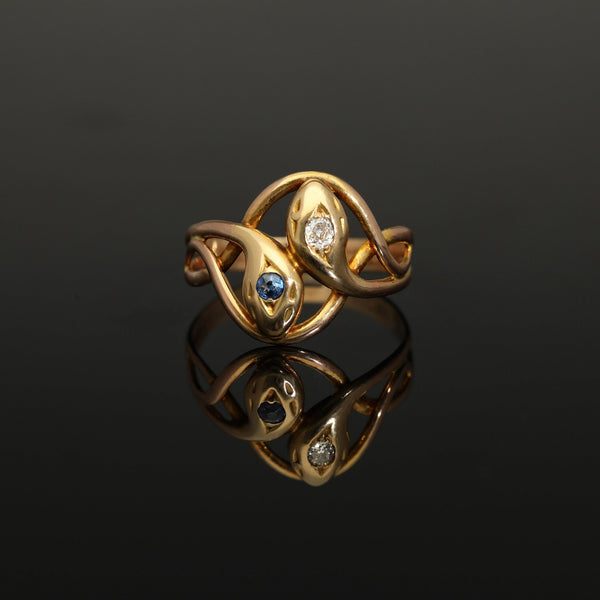 Double Headed Edwardian Sapphire Diamond Snake Ring