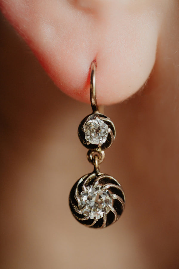 Antique 2.72 Carat Old Mine Cut Large Diamond Drop Earrings - Pretty Different Shop