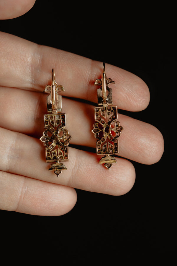 Antique Art Nouveau Emerald and Rose Cut Diamond Earrings - Pretty Different Shop