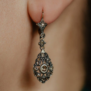 Antique Tear Drop Rose Cut Diamond Earrings
