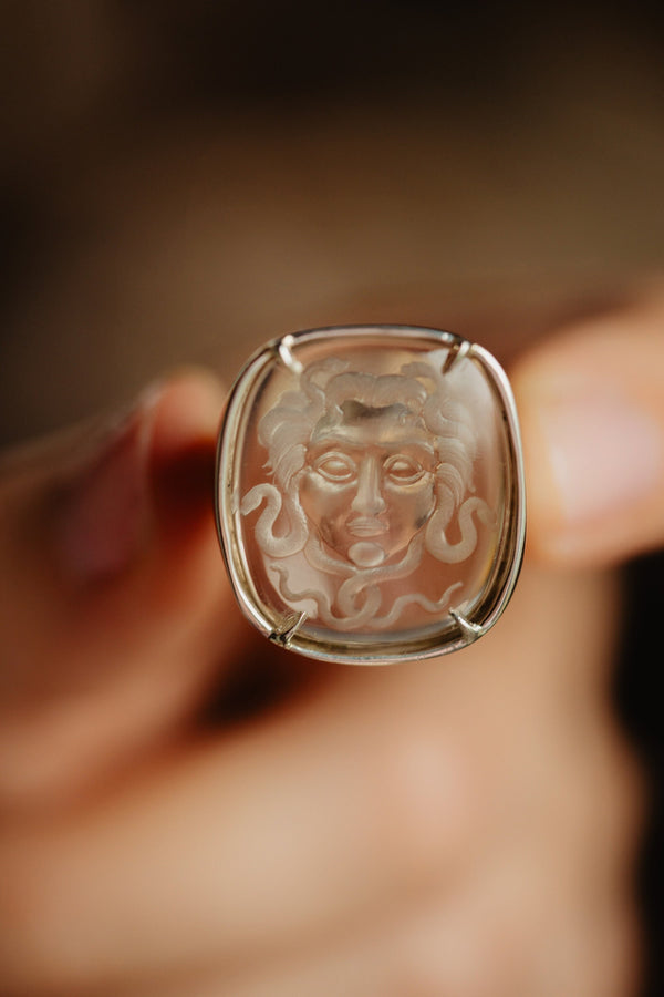 Unisex Sterling Silver Gorgon Medusa Signet Intaglio Ring - Pretty Different Shop