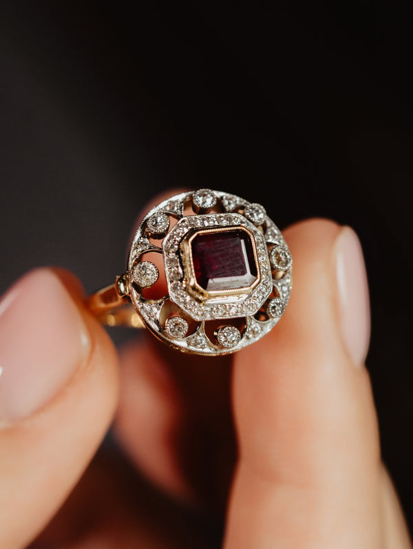 Antique Edwardian Platinum Diamond and Natural Ruby Ring - Pretty Different Shop