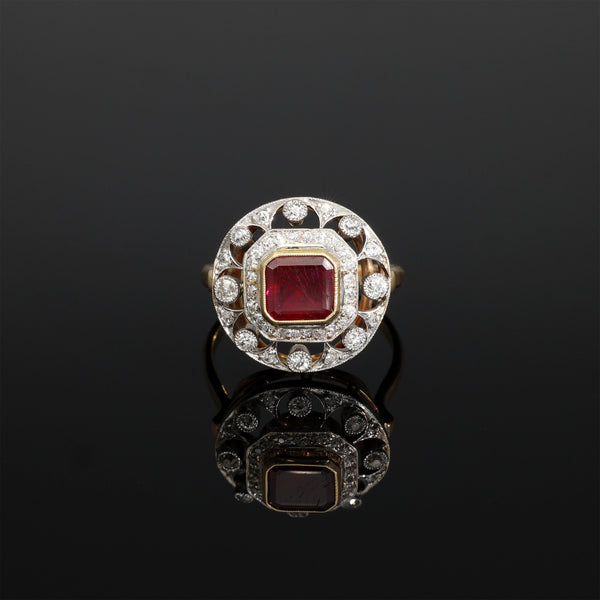 Antique Edwardian Platinum Diamond and Natural Ruby Ring - Pretty Different Shop
