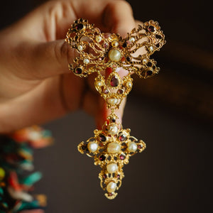 Antique Italian Cross Necklace, Georgian Rococo Corsage Jewelry, circa 1700s