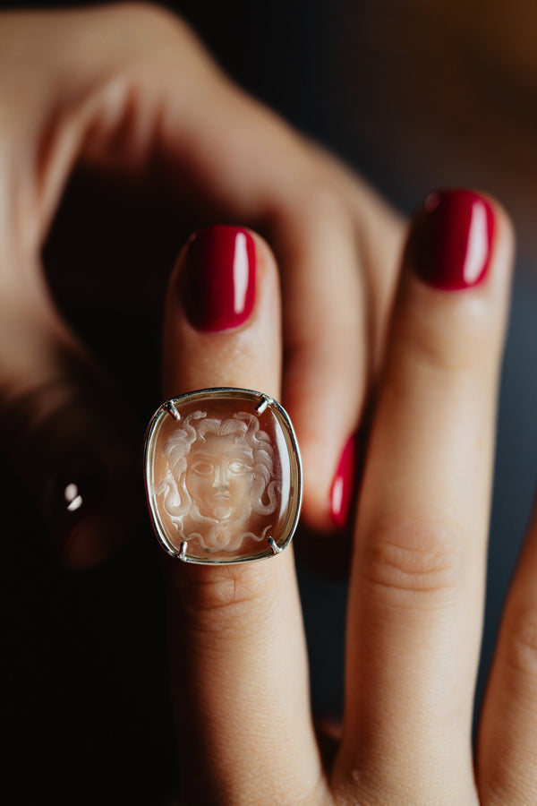 Unisex Sterling Silver Gorgon Medusa Signet Intaglio Ring - Pretty Different Shop