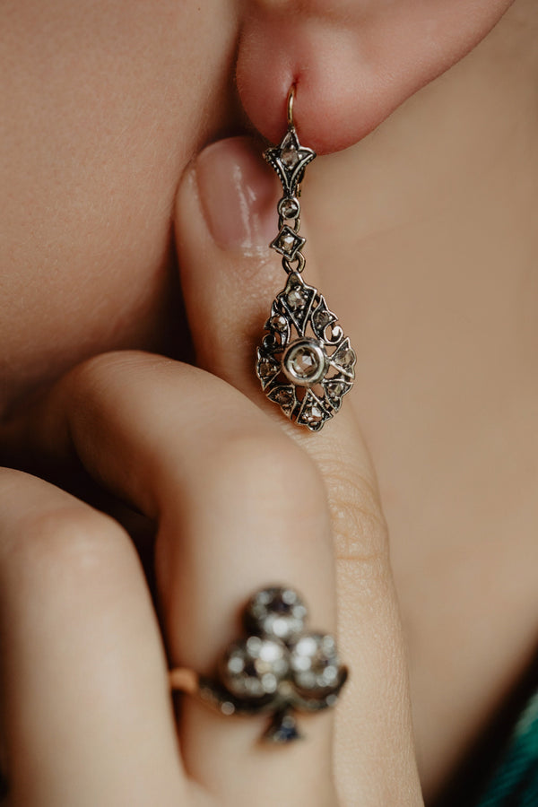 Antique Tear Drop Rose Cut Diamond Earrings - Pretty Different Shop
