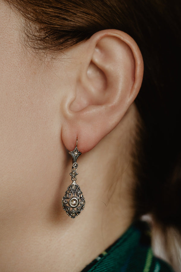 Antique Tear Drop Rose Cut Diamond Earrings - Pretty Different Shop