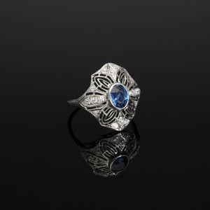 Platinum Antique 1CT Natural Untreated Eye Clean Sapphire and Diamond Ring